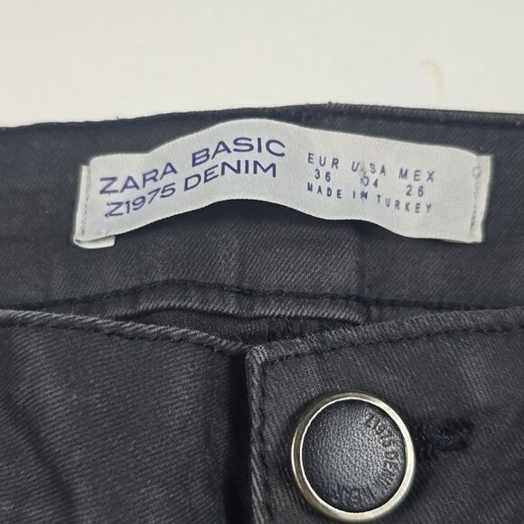 Zara Basic -1172 Coated Jeans Black Skinny Leg Mid Rise Ankle Zippers 26 / 4 - Picture 8 of 9